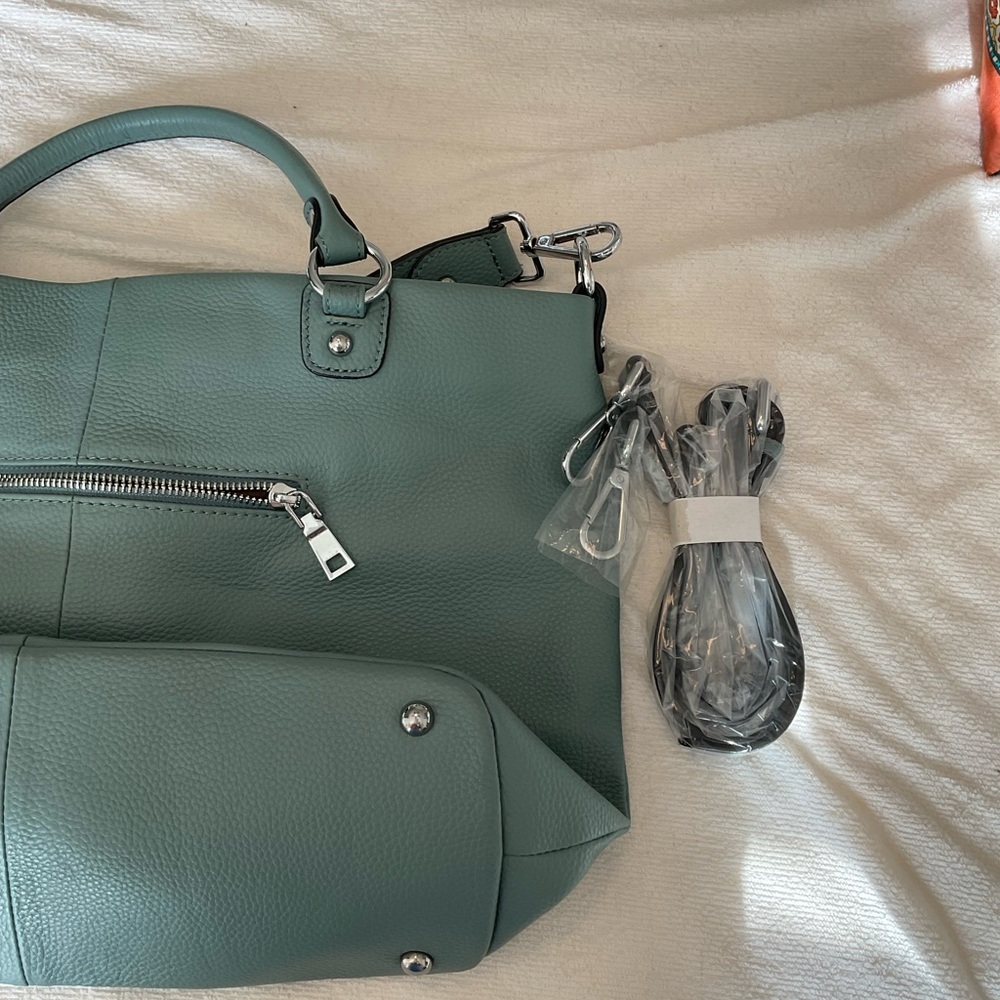 Chic Teal Leather Shoulder Bag - Picture 4 of 8